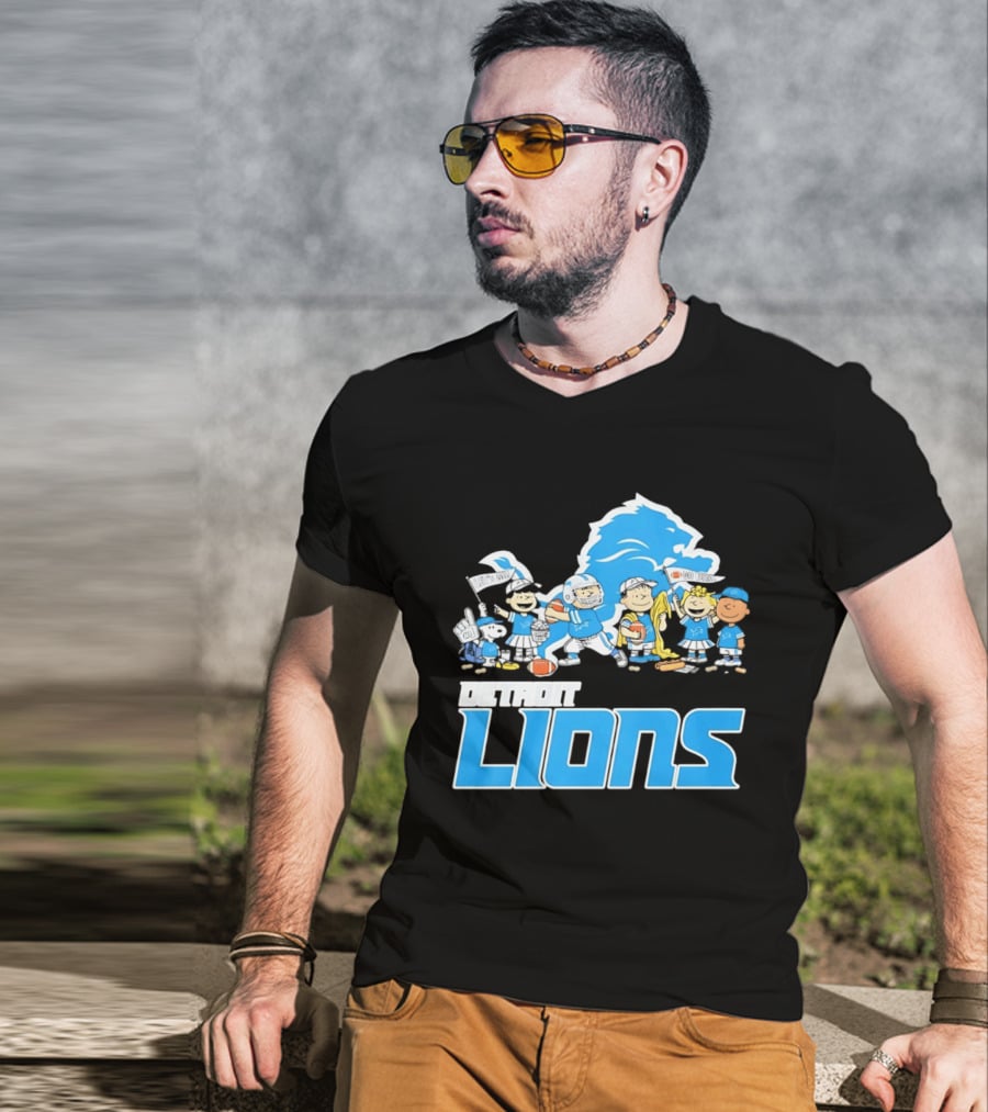 Peanuts Characters With Detroit Lions Team Collaboration T-Shirt