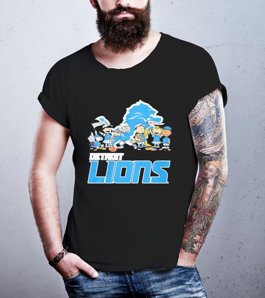 Peanuts Characters With Detroit Lions Team Collaboration T-Shirt