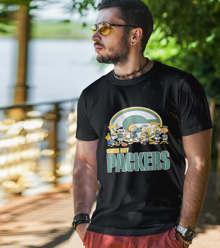 Peanuts Characters Celebrating Green Bay Packers Let's Go Go Team T-Shirt