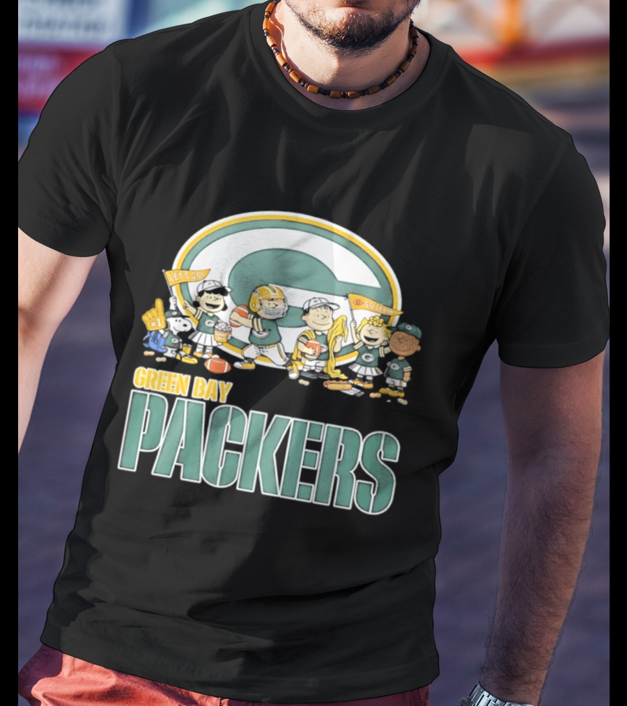 Peanuts Characters Celebrating Green Bay Packers Let's Go Go Team T-Shirt