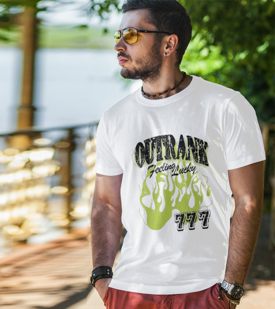 Outrank Feeling Lucky 777 Green Flames T-Shirt