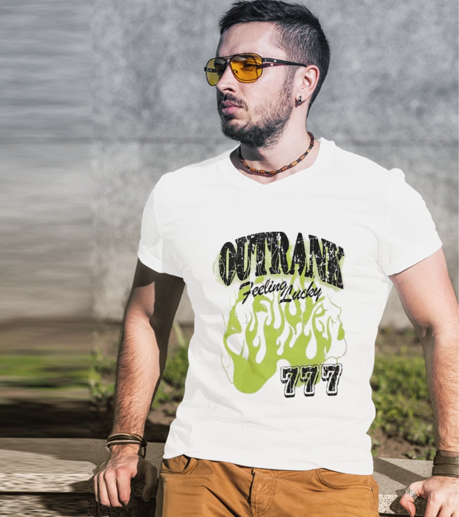 Outrank Feeling Lucky 777 Green Flames T-Shirt