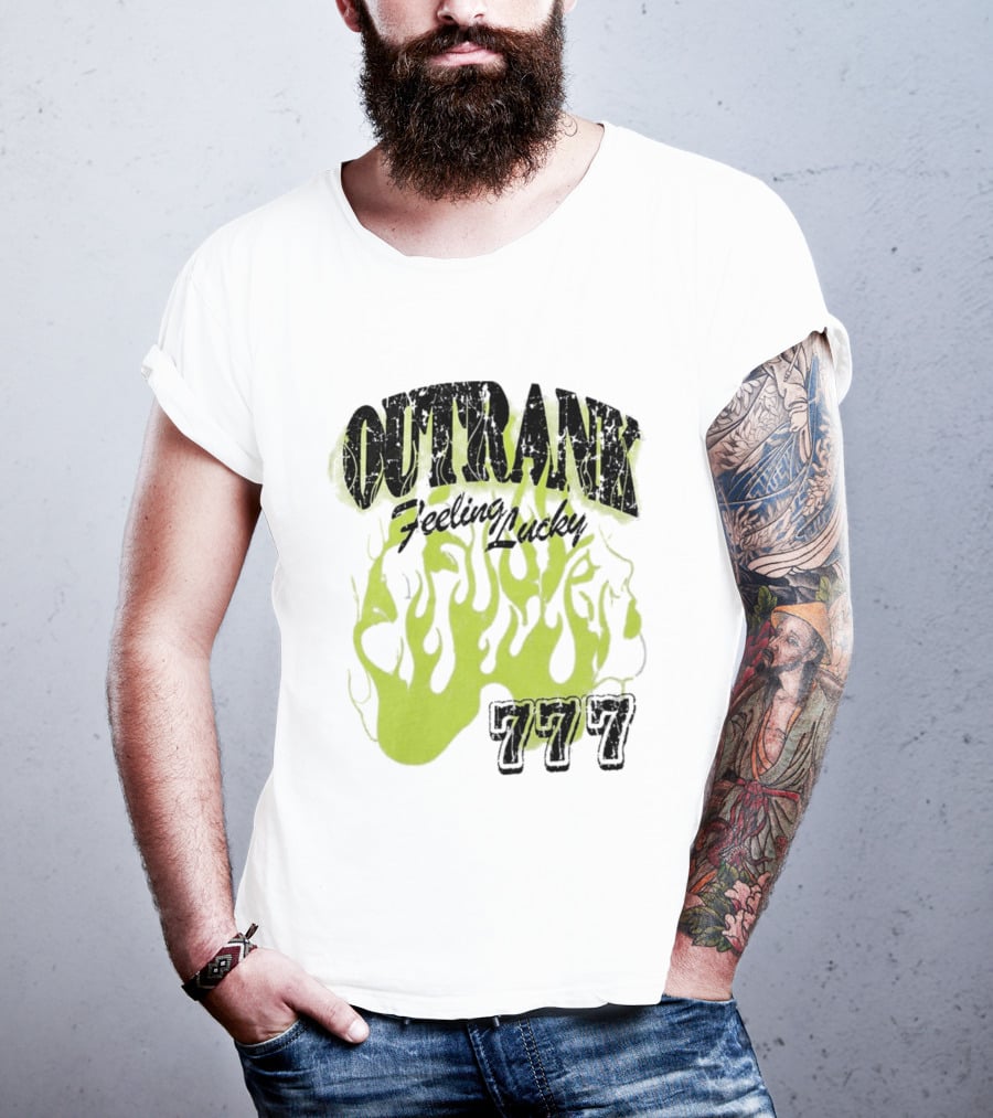 Outrank Feeling Lucky 777 Green Flames T-Shirt