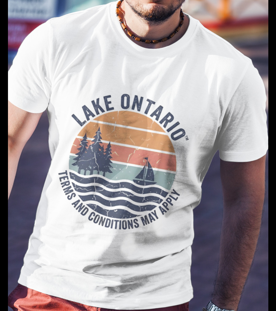 Lake Ontario Terms And Conditions May Apply Sunset Scene With Sailboat And Trees T-Shirt