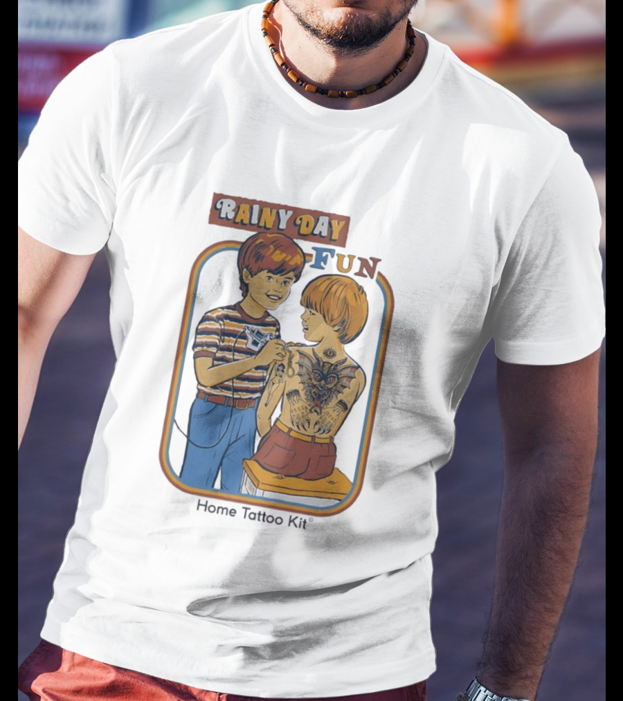 Rainy Day Fun Home Tattoo Kit Retro Style Boys With Tattoos T-Shirt