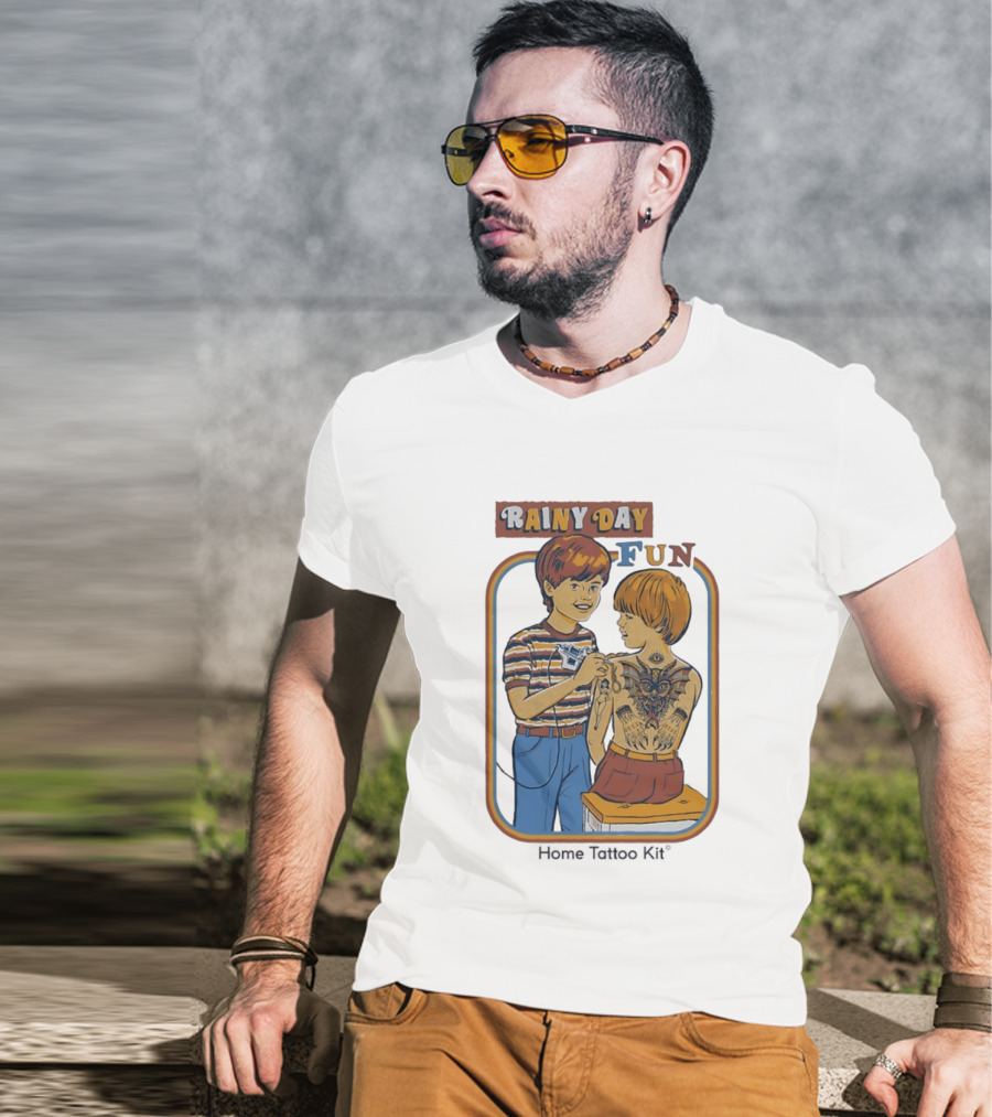 Rainy Day Fun Home Tattoo Kit Retro Style Boys With Tattoos T-Shirt