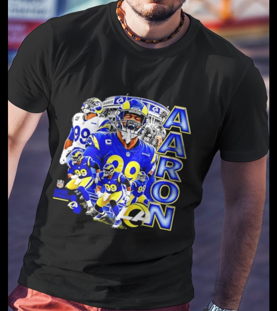Aaron Donald Los Angeles Rams 99 Blue Collage 90s Bootleg T-Shirt