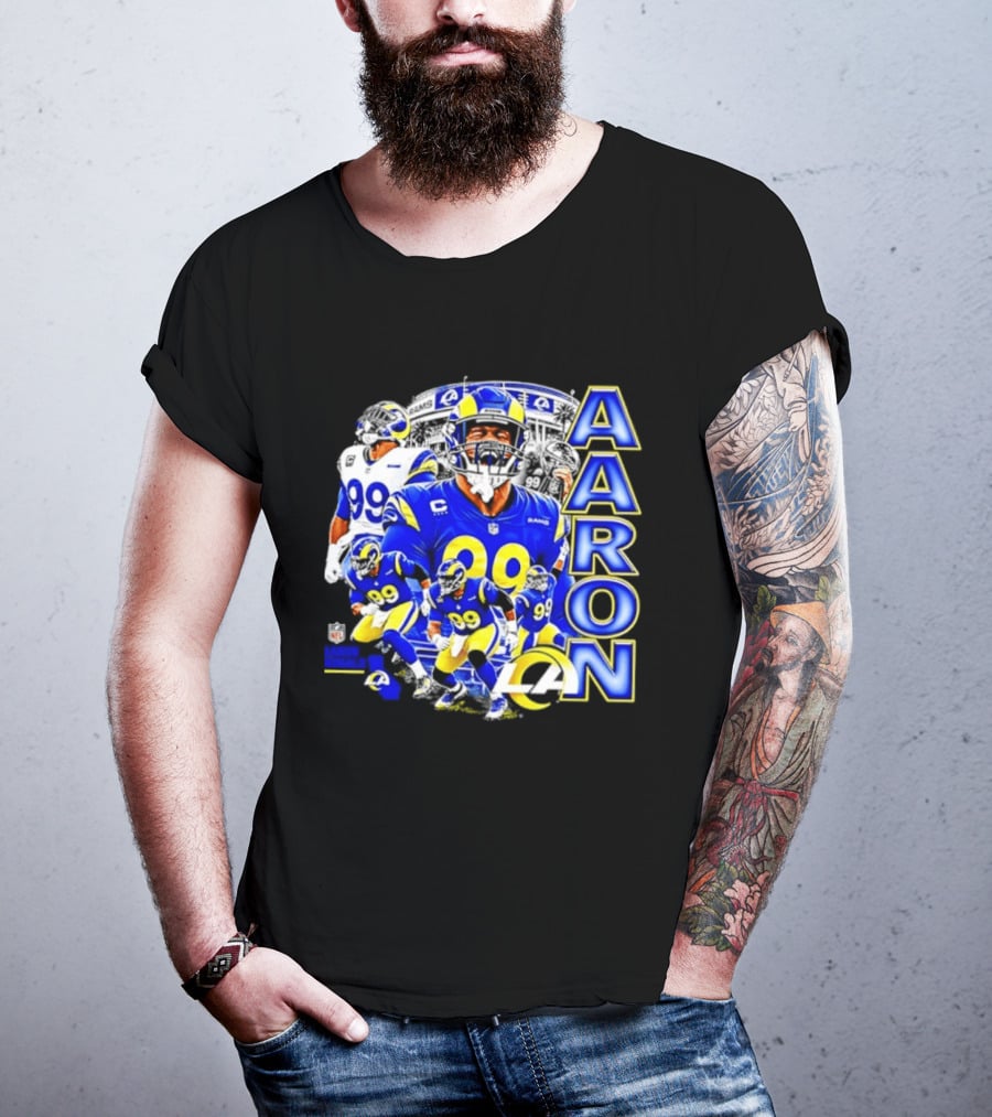 Aaron Donald Los Angeles Rams 99 Blue Collage 90s Bootleg T-Shirt
