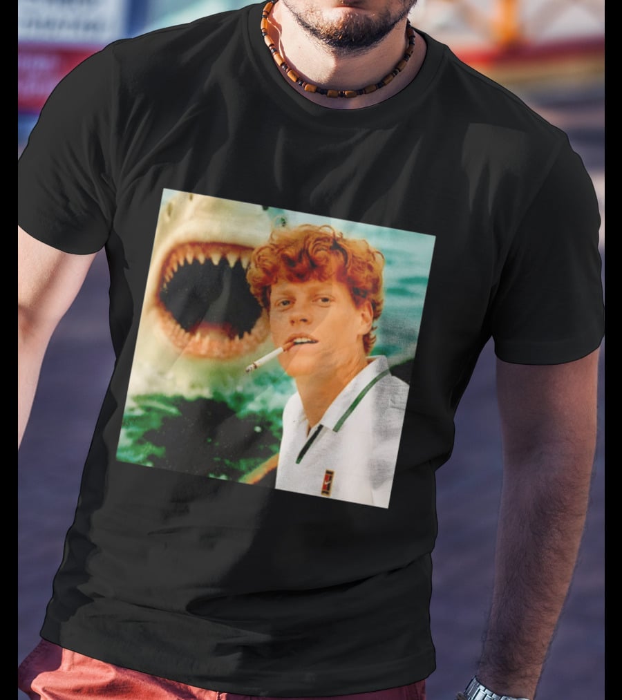 Jannik Sinner Smoking With Jaws Shark Behind T-Shirt