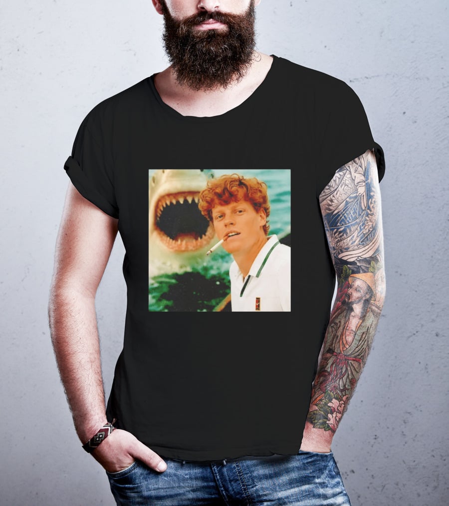 Jannik Sinner Smoking With Jaws Shark Behind T-Shirt
