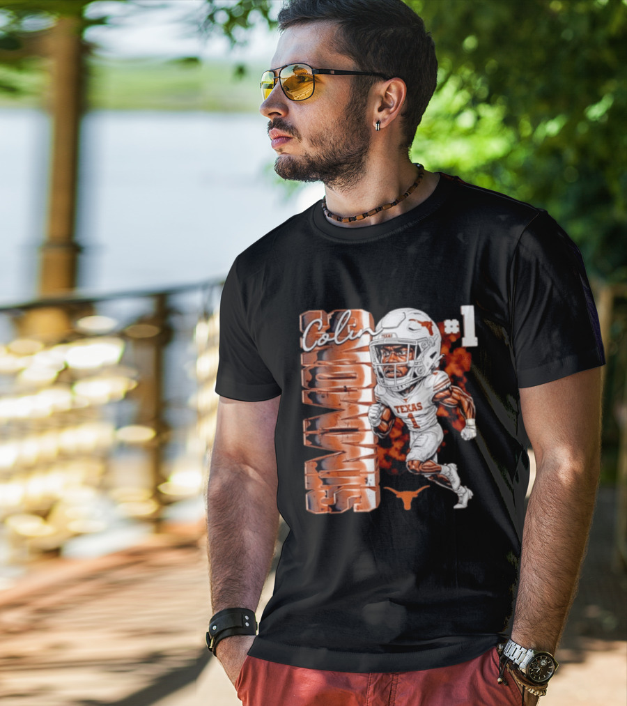 Colin Simmons #1 Texas Longhorns Football Caricature T-Shirt