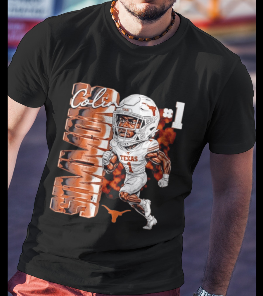 Colin Simmons #1 Texas Longhorns Football Caricature T-Shirt