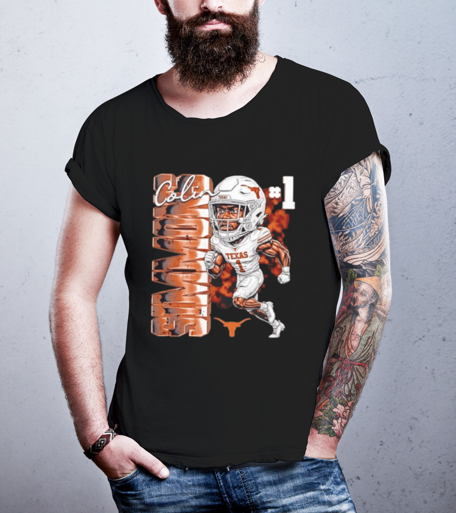 Colin Simmons #1 Texas Longhorns Football Caricature T-Shirt