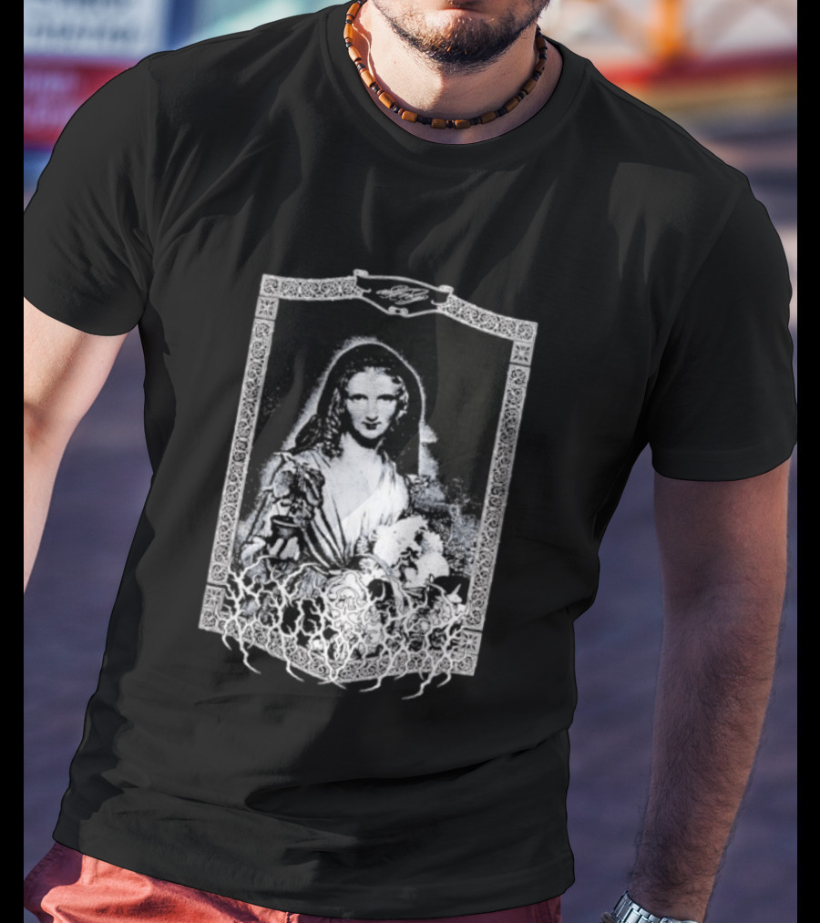 Cursed Black Metal Gothic Dark Saintly Figure With Floral Skull Motif T-Shirt