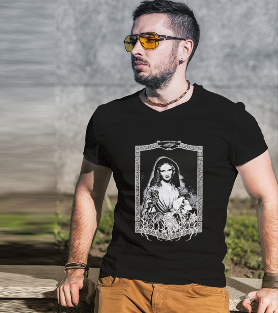 Cursed Black Metal Gothic Dark Saintly Figure With Floral Skull Motif T-Shirt