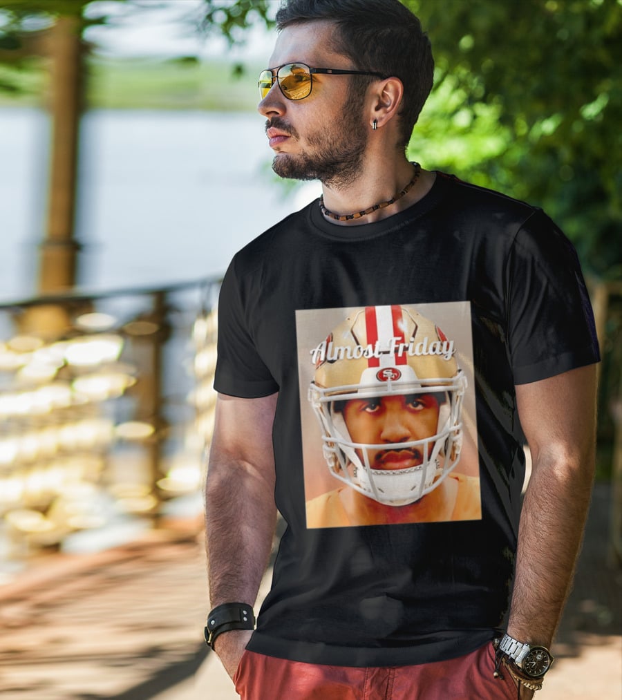 Almost Friday San Francisco 49ers Shot Football Helmet T-Shirt