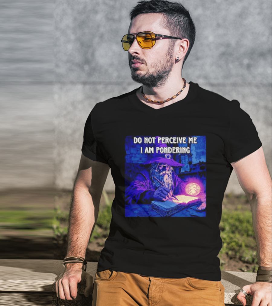 Do Not Perceive Me I Am Pondering Wizard Magical Book And Glowing Orb T-Shirt