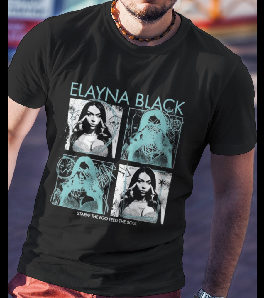 Elayna Black Starve The Ego Feed The Soul Portrait Grid T-Shirt