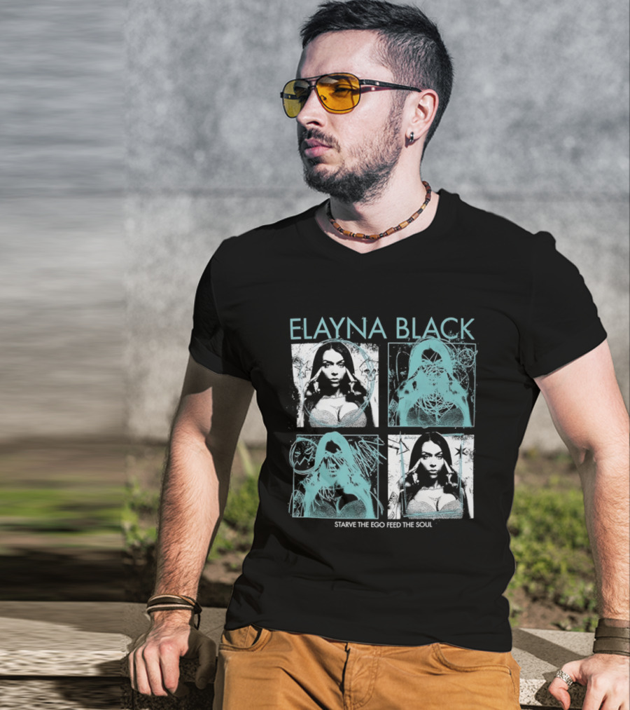 Elayna Black Starve The Ego Feed The Soul Portrait Grid T-Shirt