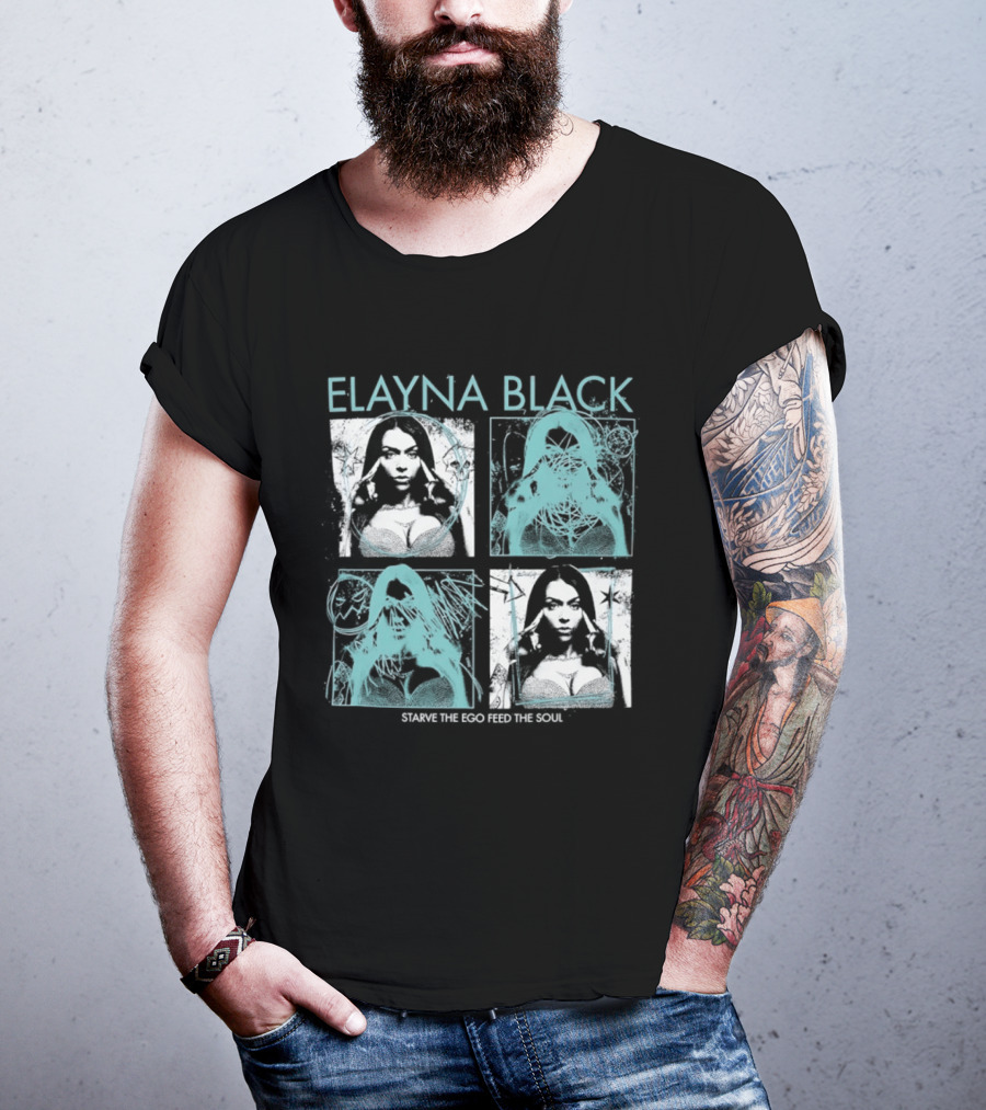 Elayna Black Starve The Ego Feed The Soul Portrait Grid T-Shirt
