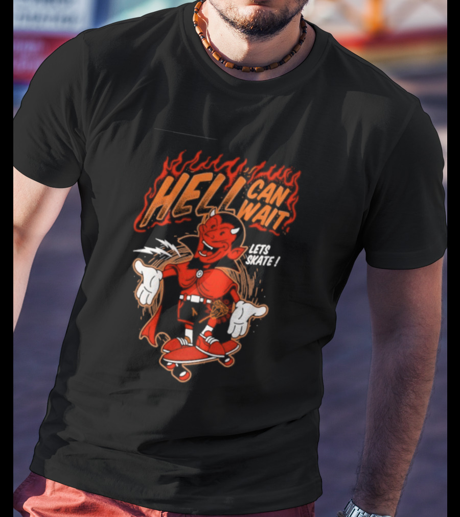 Hell Can Wait Let's Skate Devil Skateboarding T-Shirt