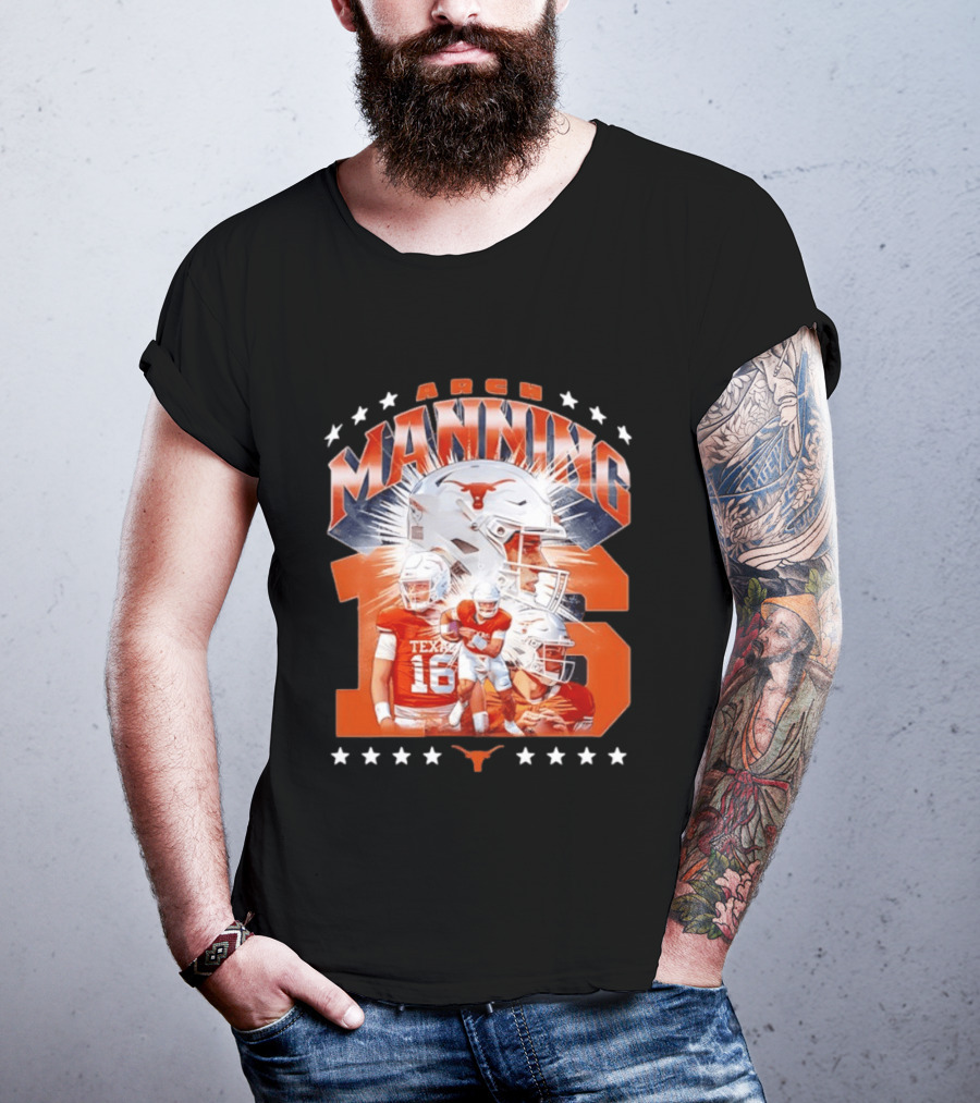 Texas Longhorns Arch Manning NCAA Football Collage Star Player Number 16 T-Shirt
