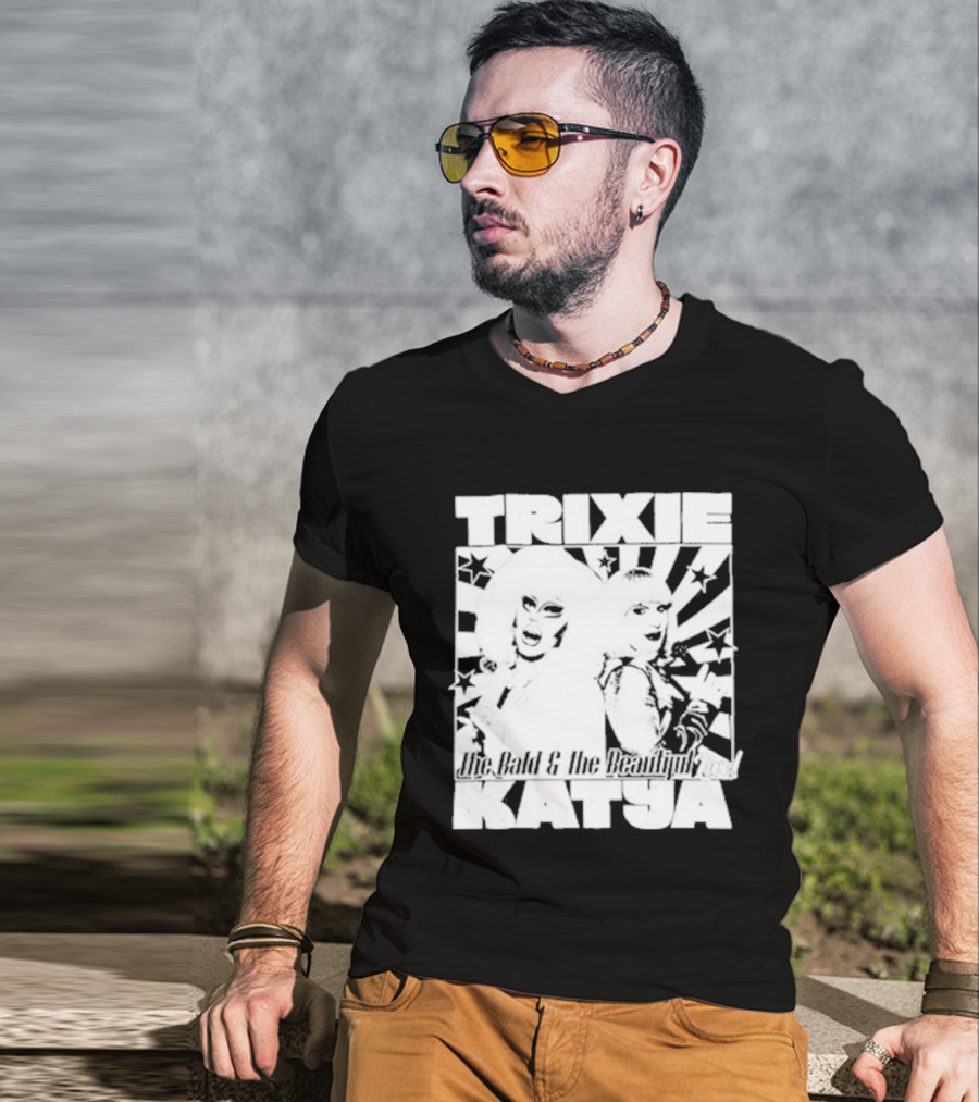 Trixie Katya The Bald And The Beautiful Stars Burst Microphone T-Shirt