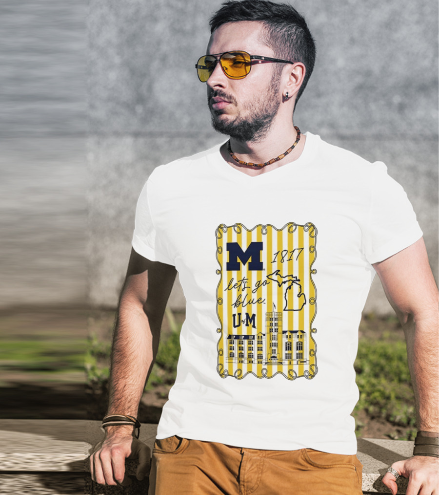 Michigan Wolverines M 1817 Let's Go Blue U Of M Campus Map T-Shirt