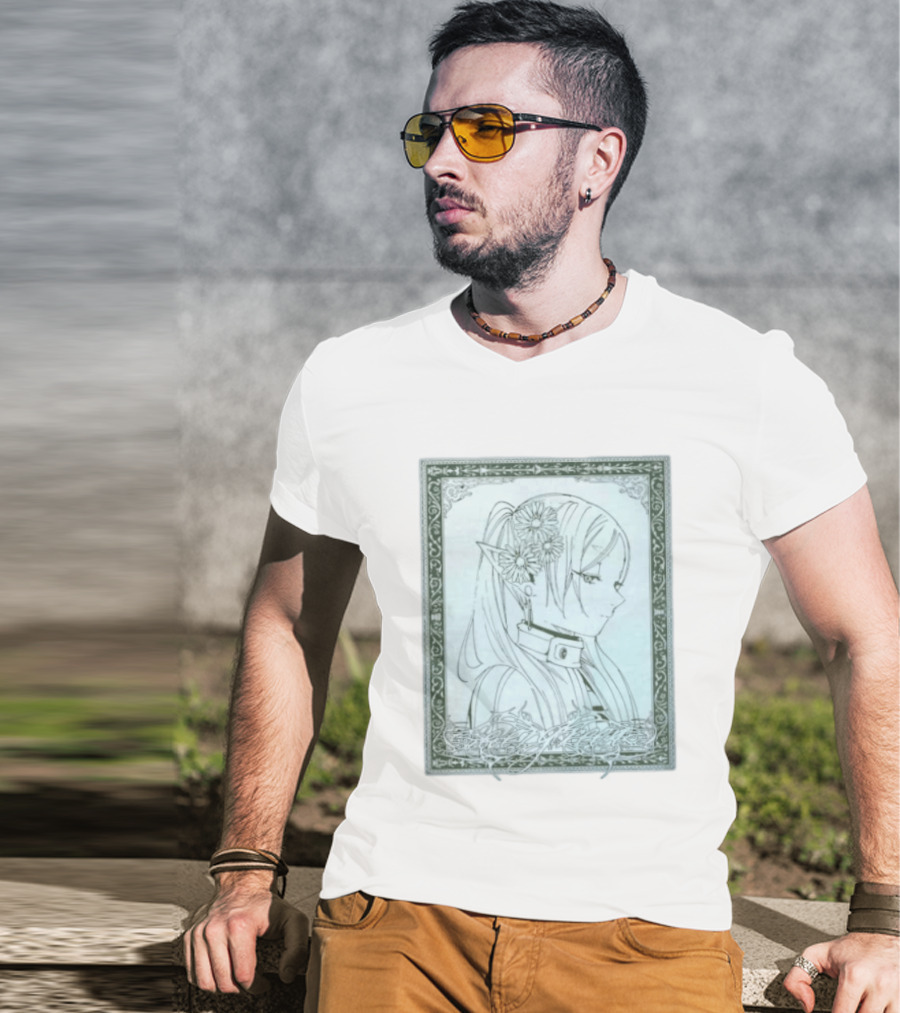 Frieren Evergreen Elf Girl Floral Fantasy Art Nouveau T-Shirt