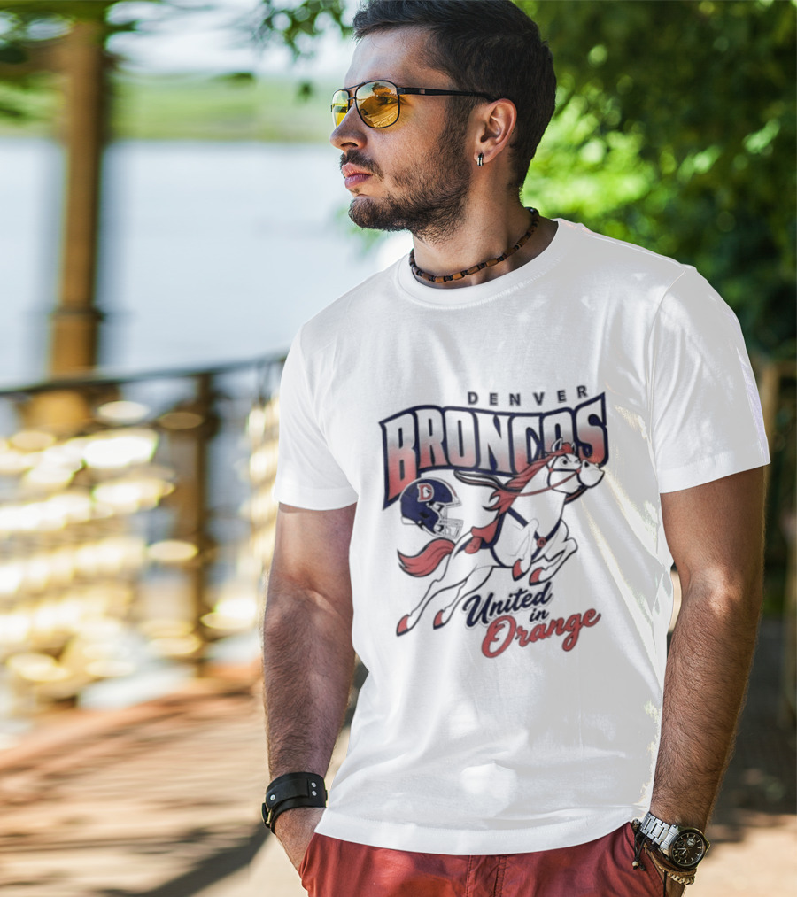 Denver Broncos United In Orange Football Helmet Horse T-Shirt