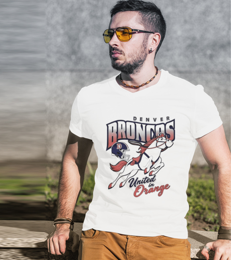 Denver Broncos United In Orange Football Helmet Horse T-Shirt