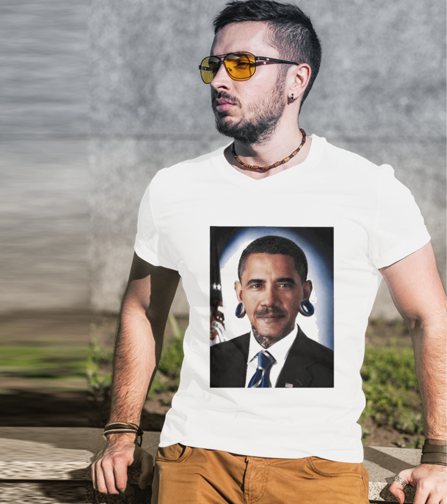 Obama President Political Fashion With Tattoos And Futuristic T-Shirt