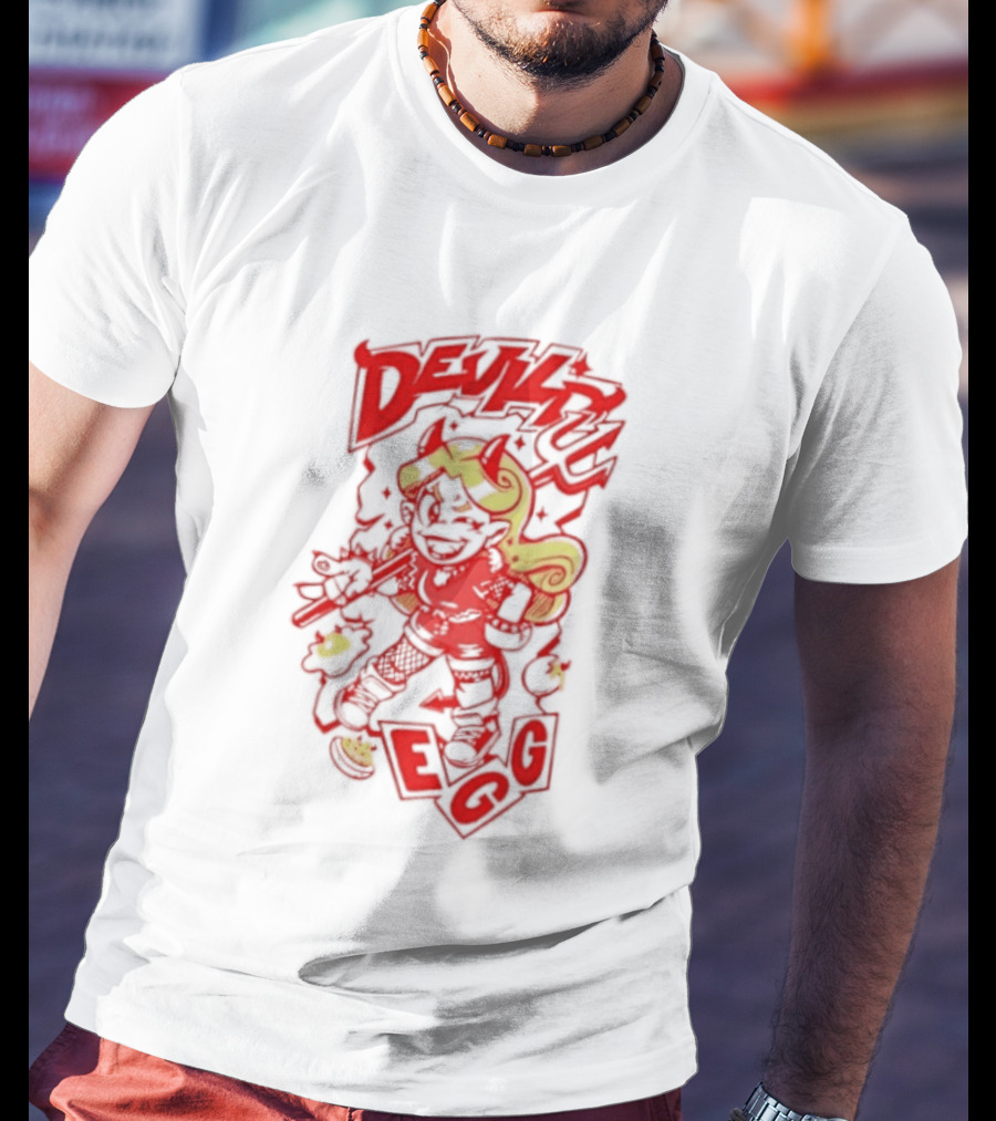 Devil Egg Cartoon Character With Pitchfork And Horns T-Shirt