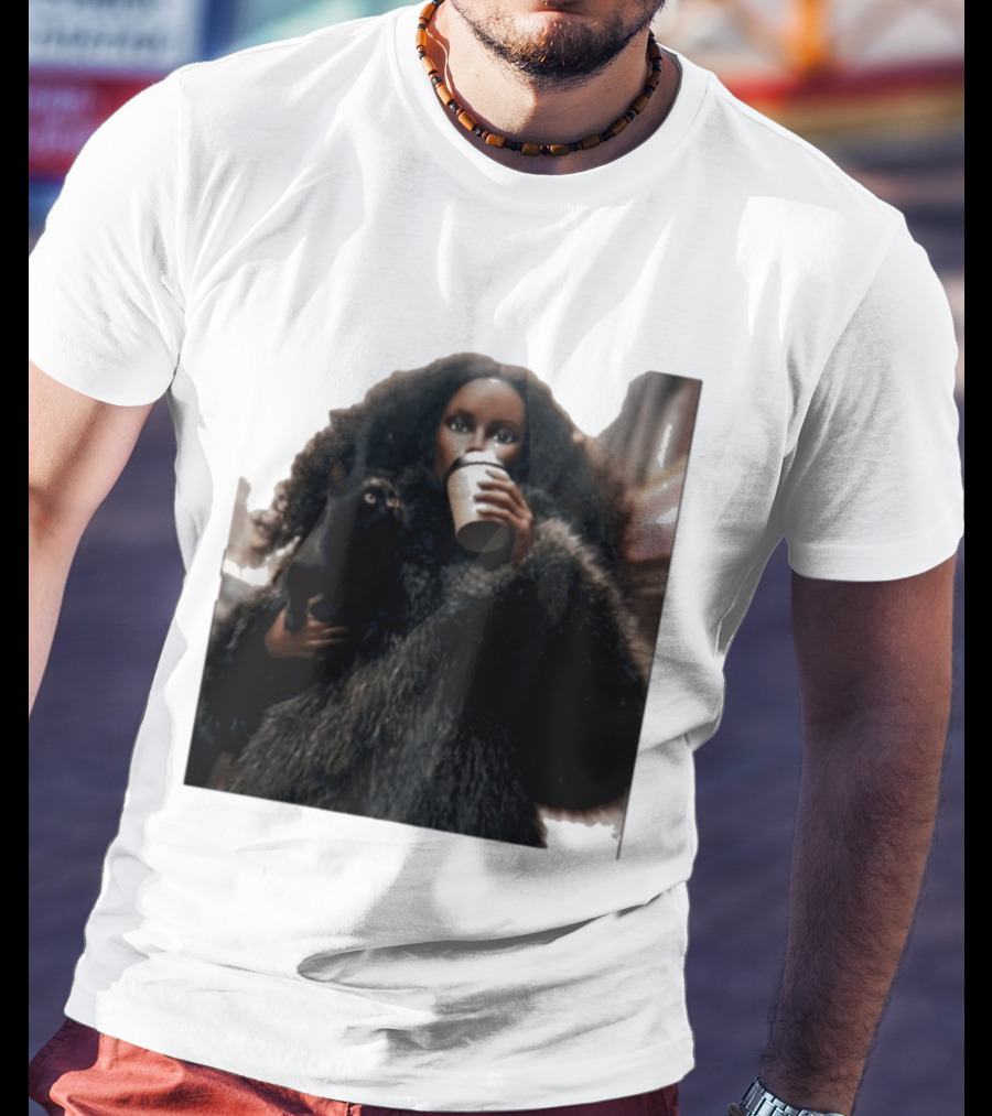 Diana's Cat Club Fashionable Coffee Moment With Furry Coat And Black Cat T-Shirt