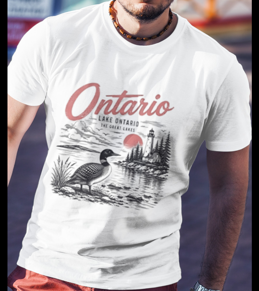 Ontario Lake Ontario The Great Lakes Loon Silhouette Sunset Scene T-Shirt