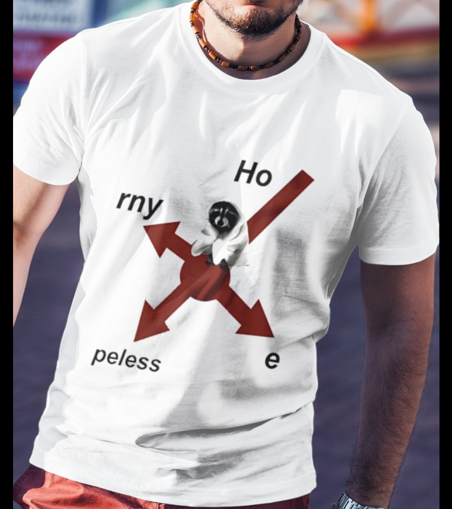 Raccoon Horny Hopeless Hoe Arrows T-Shirt