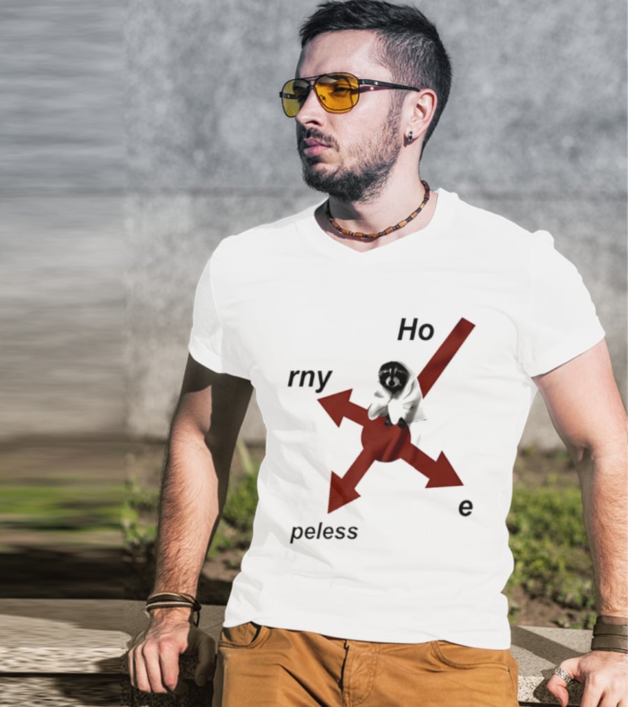 Raccoon Horny Hopeless Hoe Arrows T-Shirt