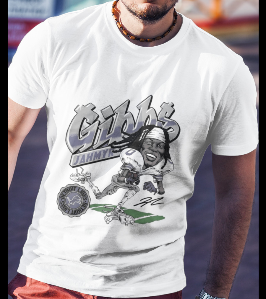Jahmyr Gibbs Detroit Lions Football Caricature Gibbs Blue Jersey T-Shirt