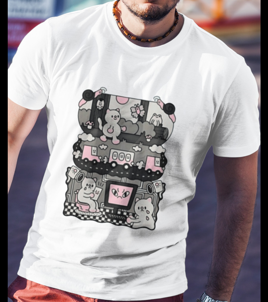Surveillance Cat Life Internet Digital Computer Monitoring Cute Pink Scene T-Shirt