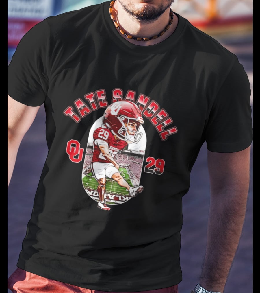 Tate Sandell 29 Oklahoma Sooners Football OU Player Caricature T-Shirt