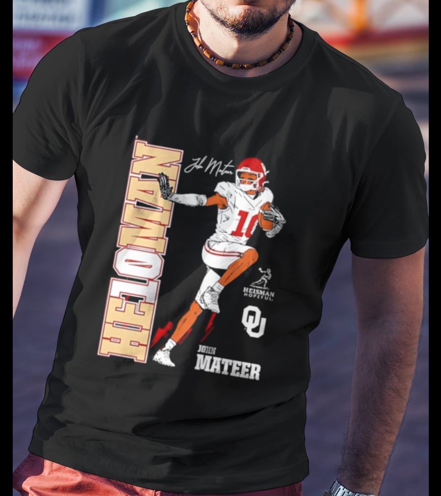 HE10MAN J Mateer Oklahoma Sooners Heisman Stance Player Number 10 T-Shirt