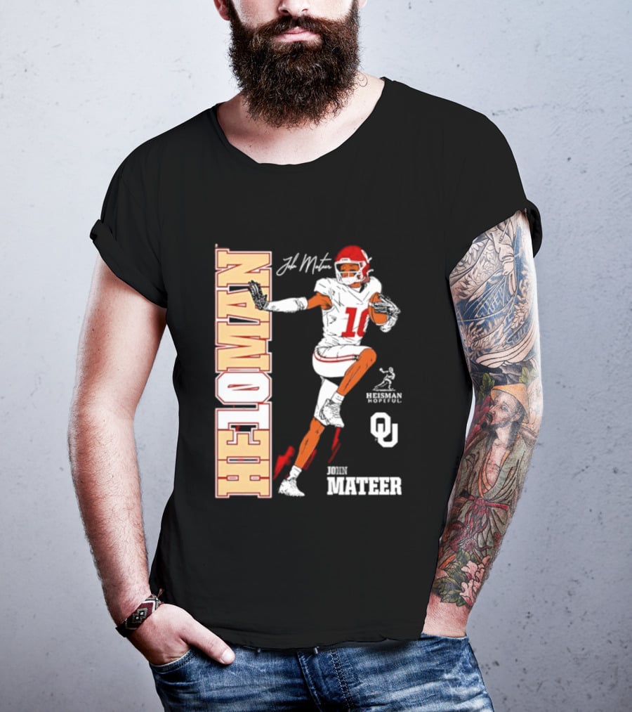 HE10MAN J Mateer Oklahoma Sooners Heisman Stance Player Number 10 T-Shirt
