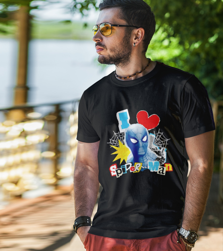 Marvel Spider Man I Love Spider Man Webhead Mask Collage T-Shirt