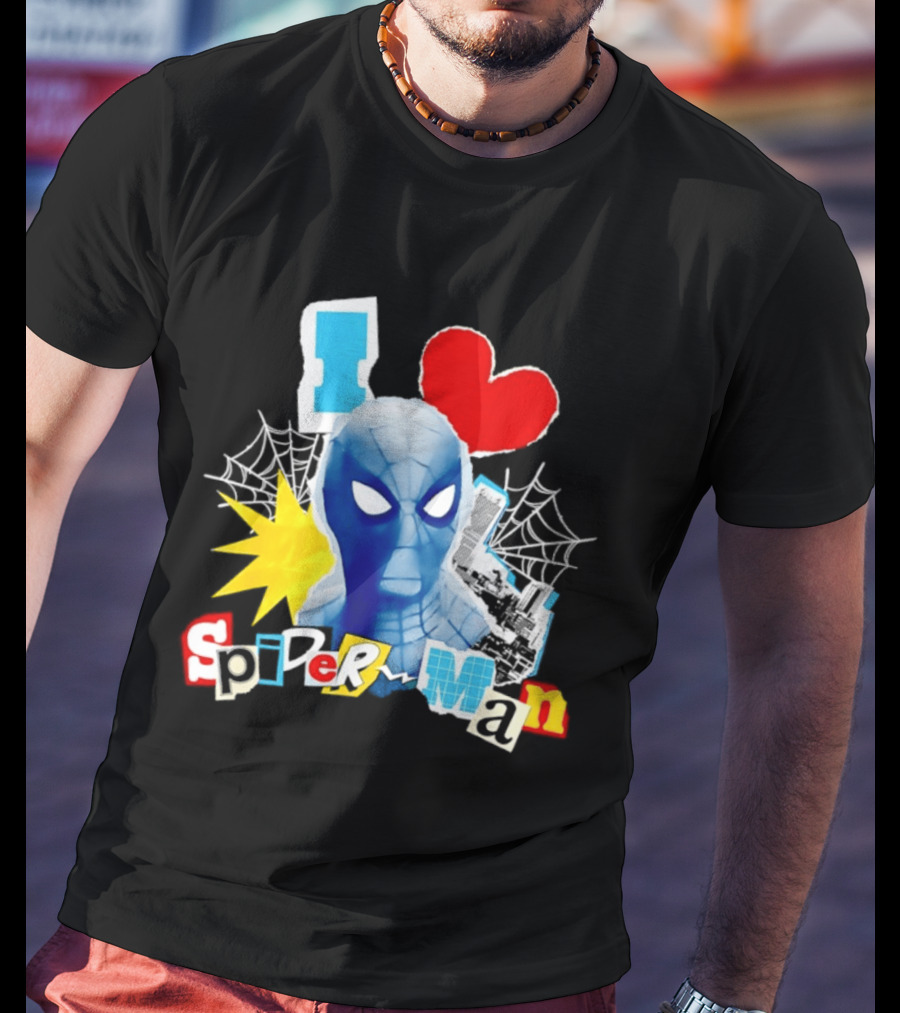 Marvel Spider Man I Love Spider Man Webhead Mask Collage T-Shirt