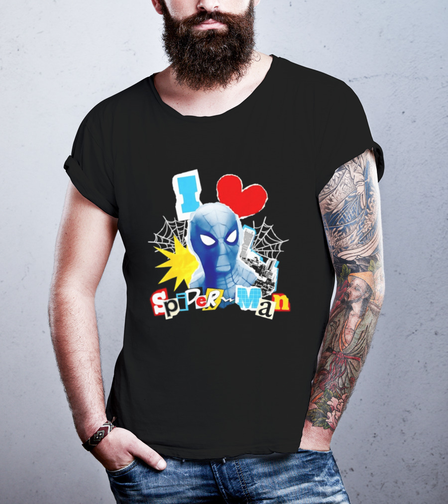 Marvel Spider Man I Love Spider Man Webhead Mask Collage T-Shirt