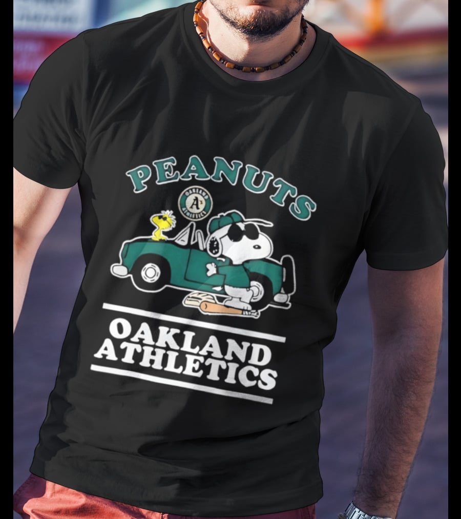 Peanuts Oakland Athletics Snoopy And Woodstock Driving T-Shirt