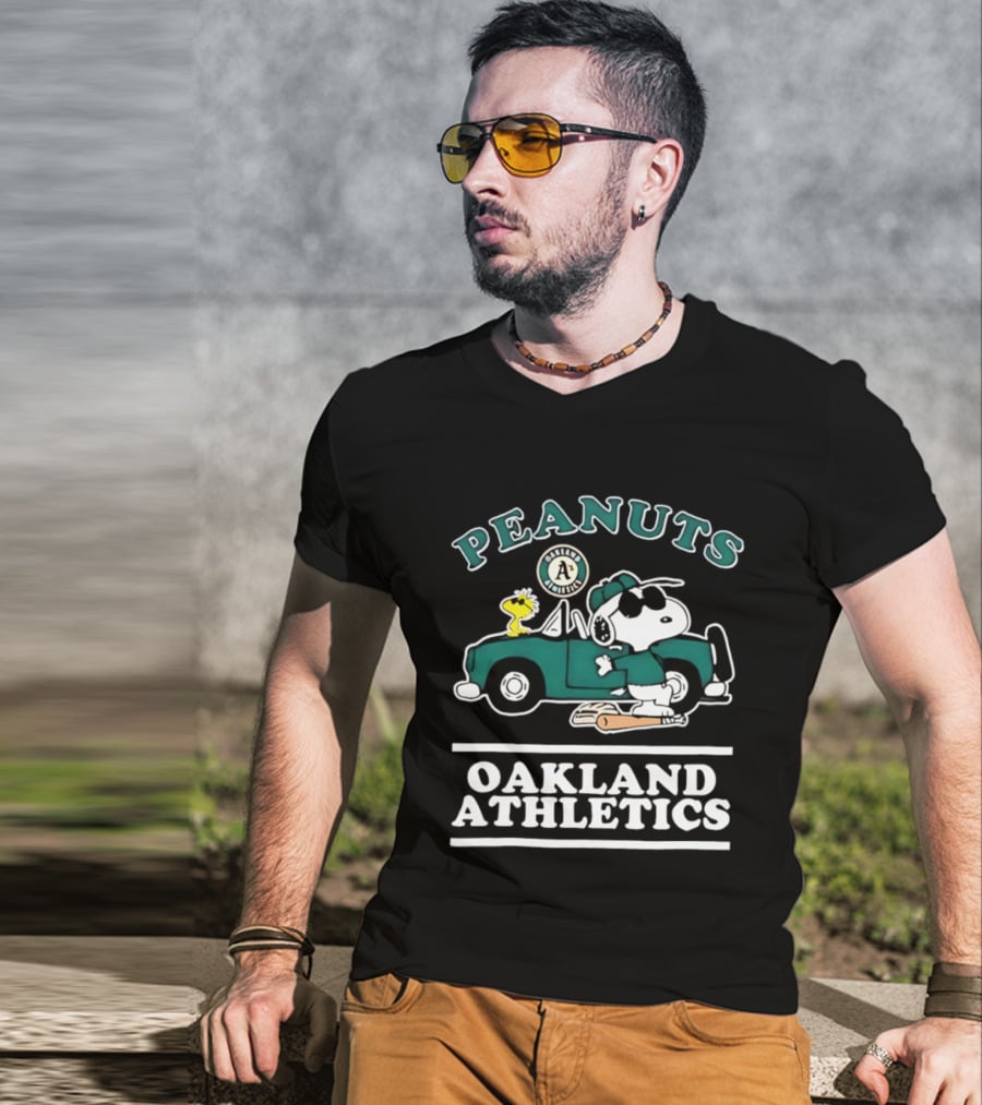 Peanuts Oakland Athletics Snoopy And Woodstock Driving T-Shirt