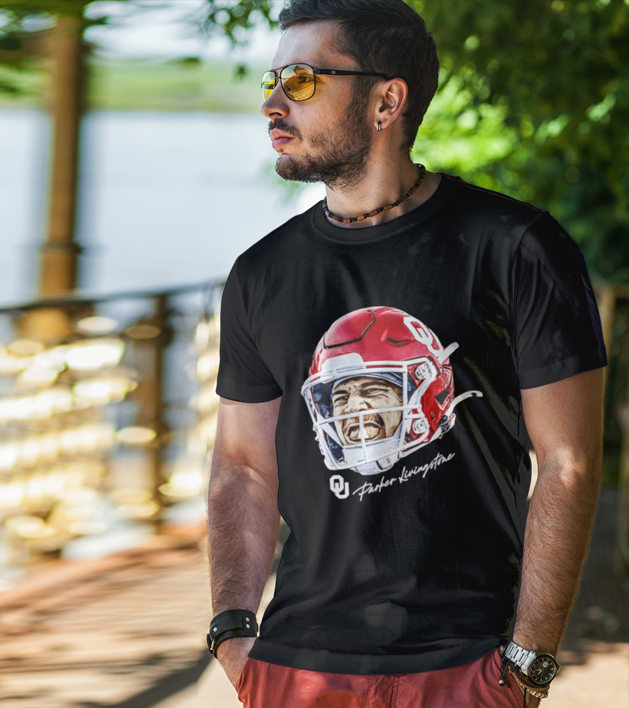 Oklahoma Sooners Parker Livingstone Football Swag Head OU Helmet T-Shirt