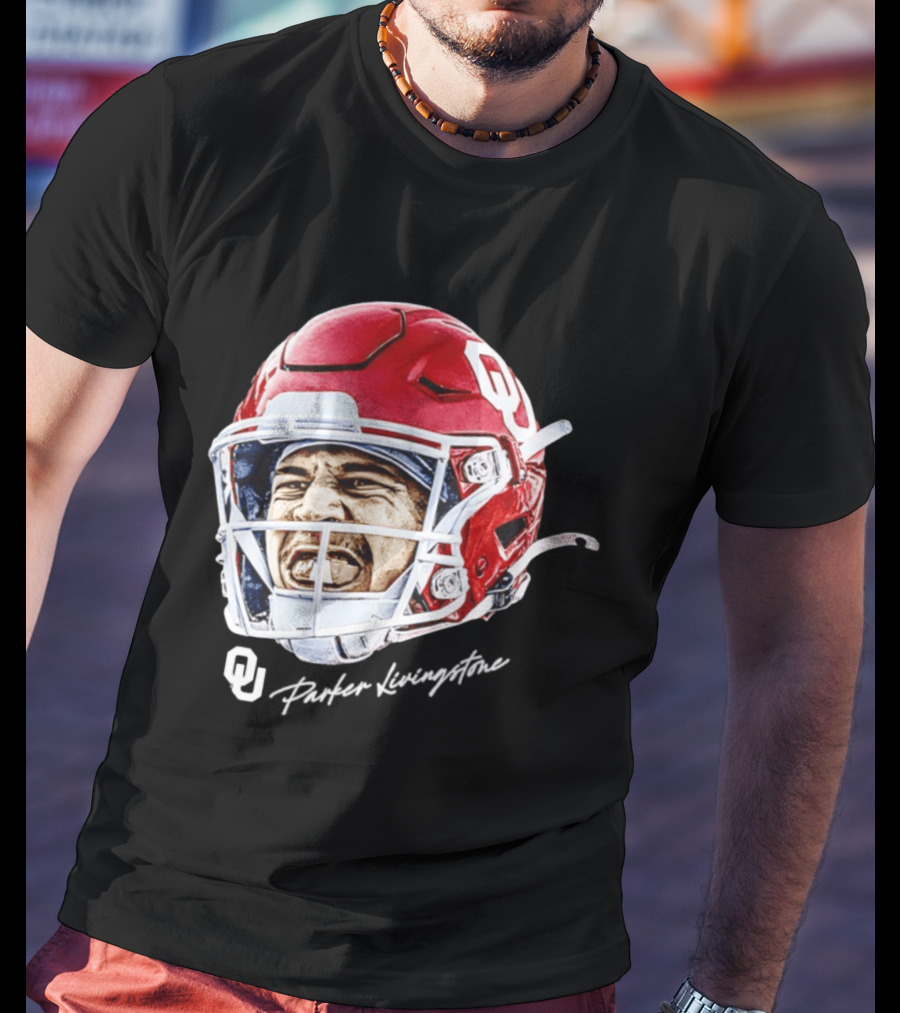 Oklahoma Sooners Parker Livingstone Football Swag Head OU Helmet T-Shirt