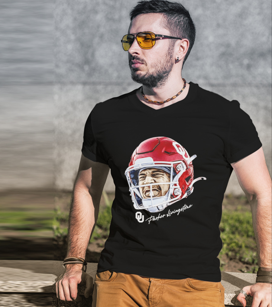 Oklahoma Sooners Parker Livingstone Football Swag Head OU Helmet T-Shirt